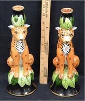 Set of 2 Ceramic Spotted Leopard Candle Holder