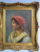 Italian School Original Oil on Canvas Girl Profile