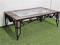 METAL BASE COFFEE TABLE WITH GLASS TOP