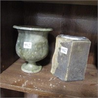 POTTERY JAR & SOAPSTONE VASE