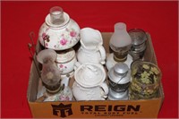 Box of Misc. Small Lamps & Cream & Sugar