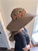 Straw hat with beautiful beaded rim by Kokin NY
