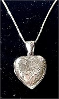 Sterling silver etched heart locket necklace