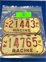 RACINE, WI Bike License Plates 1974 1975