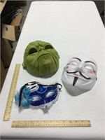 3 plastic masks, green mask makes noise when