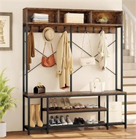 Entryway Bench with Coat Rack, Rustic Brown