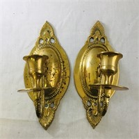 Pair Of Brass-Plate Wall Sconces (8 1/2")