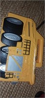 Construction toy car case and contents