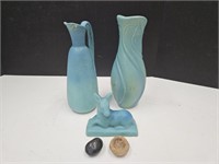 3 Van Briggle Pottery Vases & Deer all with Flaws