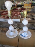 Pair of Lamps- No Shade-Hobnail Milk glass