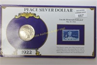 1922 Peace Silver Dollar w/Historic Stamp
