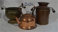 3pc Vtg Copper & Brass Pots With Ceramic Handles