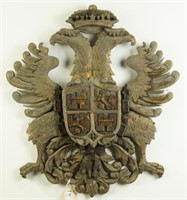 CASTILE & ARGON WOOD CARVED & GILDED COAT OF ARMS