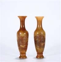 Pair of Chinese Soapstone Carved Vases.