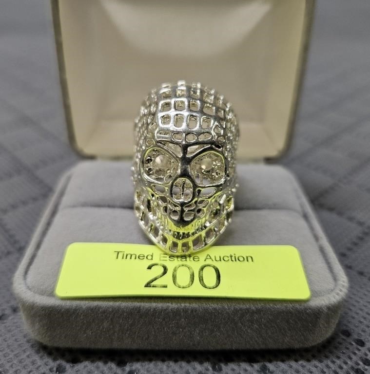 CUSTOM FILIGREE SKULL RING, SZ-11, 16 GRAMS