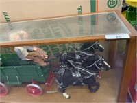 Glass display Case w/horses, wagon, & drivers