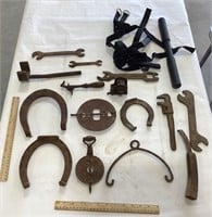 Misc lot w/ wrenches & horse shoes