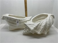 2- Large, Plastic Conch Shell Planters
