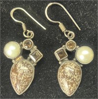Sterling Dangle Earrings w/Stone