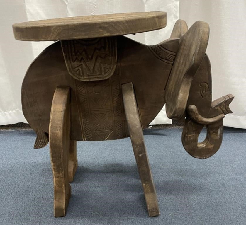 Hand Carved Wooden Elephant Side Table