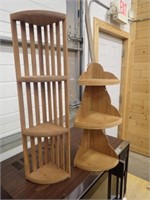 (2) Wooden Corner Shelves - 7"Wx24"H & 7"Wx18"H