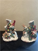 Pair Of Christmas Theme Fitz & Floyd Candleholders