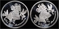 (2) 1 OZ .999 SILVER ANNIVERSARY BELLS ROUNDS