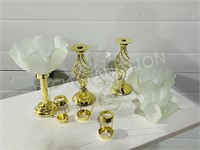 brass base candle holders & shades