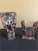 2 Mosaic tile art glass Vases