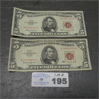 (2) 1963 Red Sealed $5 Bills