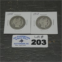 (2) Silver Barber Half Dollars