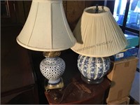 Blue/ white table lamps- not matching.