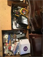 Extension cords, floor light, tools, stapler, box
