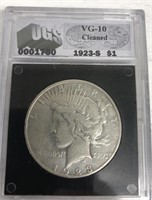 1923-S Silver Dollar Slab V9-10 Cleaned
