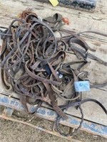 Pile of Asst Leather Halters & Leads