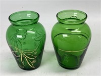 2 Emerald Green 4” Vases-One has Damage