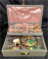 VINTAGE JEWELRY BOX  / FILLED WITH JEWELRY