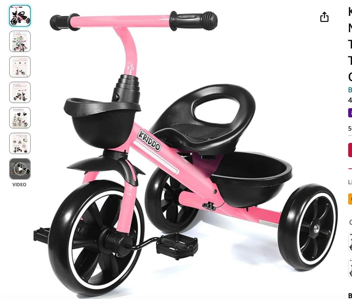 KRIDDO Kids Tricycles Age 24 Month to 4 Years,