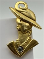 Vintage JJ Art Deco Figural Lady Pin