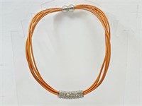 Orange Leather Necklace Magnetic Clasp Crystal