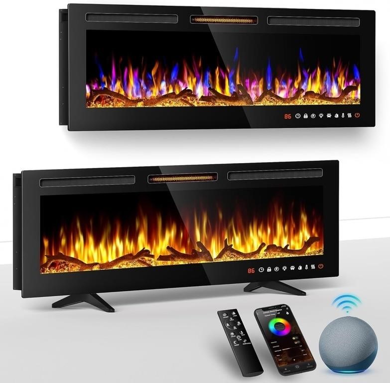 50' Smart WiFi Electric Fireplace Recessed