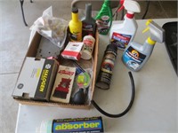 Box of classic car items, parts & cleaners