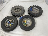 4 Rubber Tire Ash Trays w/Marbles