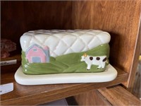 Vintage Cow and Barn Butter Dish