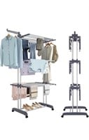 FOLDABLE CLOTHES DRYING RACK,4-TIER FOLDS FLAT