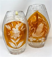2 Amber Crystal Vases, Poland etc.