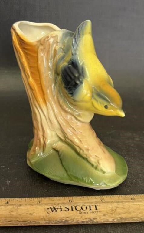 VINTAGE VASE/PLANTER-YELLOW BIRD ON BRANCH