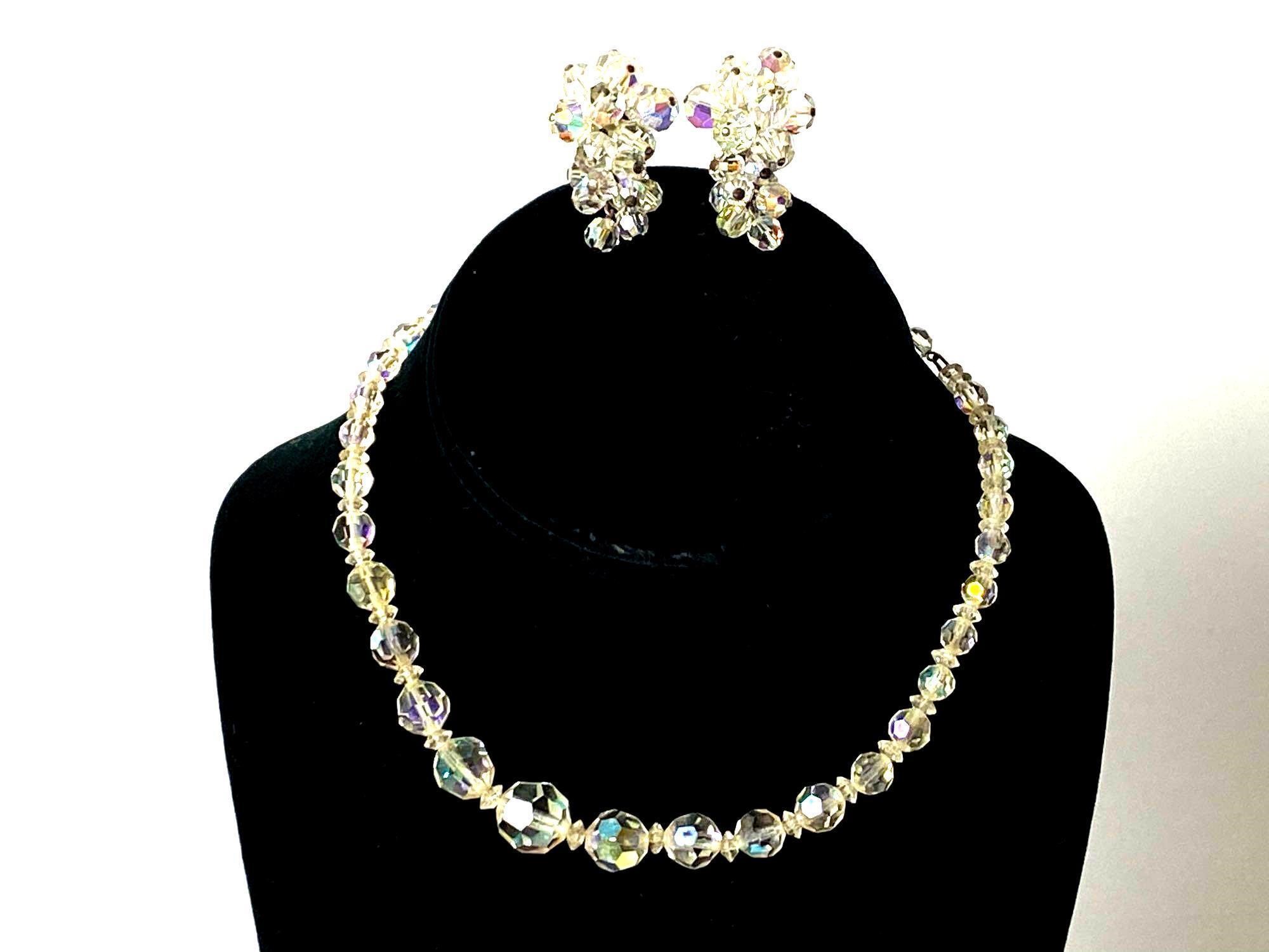 Vintage Iridescent Rainbow Glass Choker necklace &