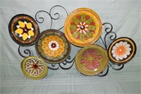 Polychrome decorated plate motif metal wall sculpt