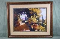 Large framed print depicting a Continental courtya